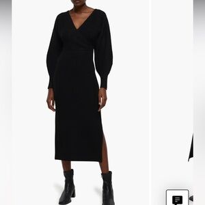 River Island Elegant Black V-Neck Long Sleeve Dress